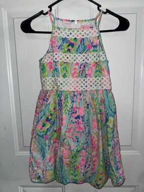 Lilly Pulitzer Sleeveless Floral Eyelet-Trim Dress - Pink, Blue, Green